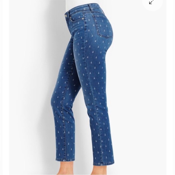 Talbots Flawless Slim Ankle Nautical Anchor Print Jeans Stretch Cotton Denim - Picture 1 of 7